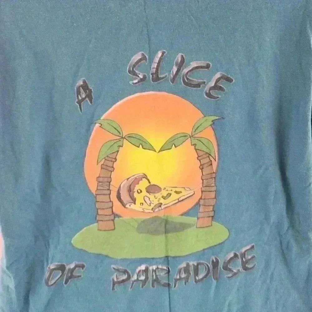 Vintage Gildan Cotton A Slice Of Paradise Short sleeve Blue T Shirt Men's M